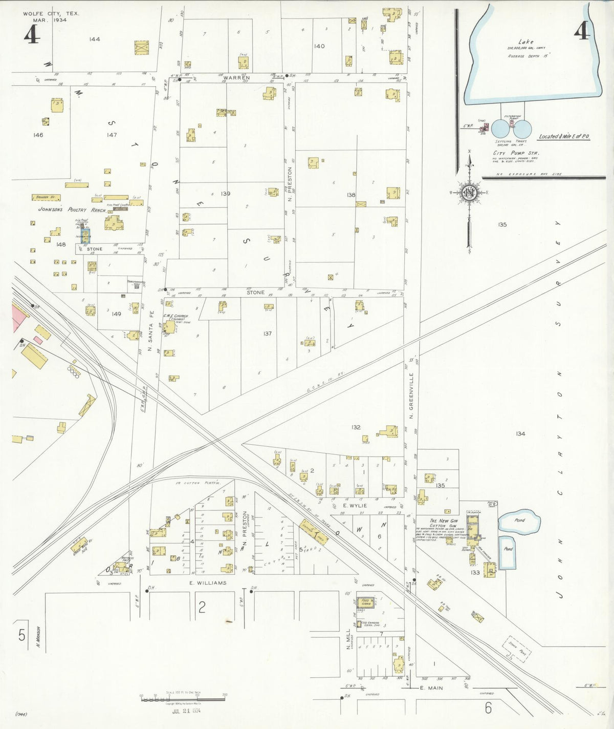 Sanborn Fire Insurance Map from Wolfe City, Hunt County, Texas (1934), Sheet #0004 - Complete Map Set gallery image, historic Sanborn map, vintage wall art, Texas Texas
