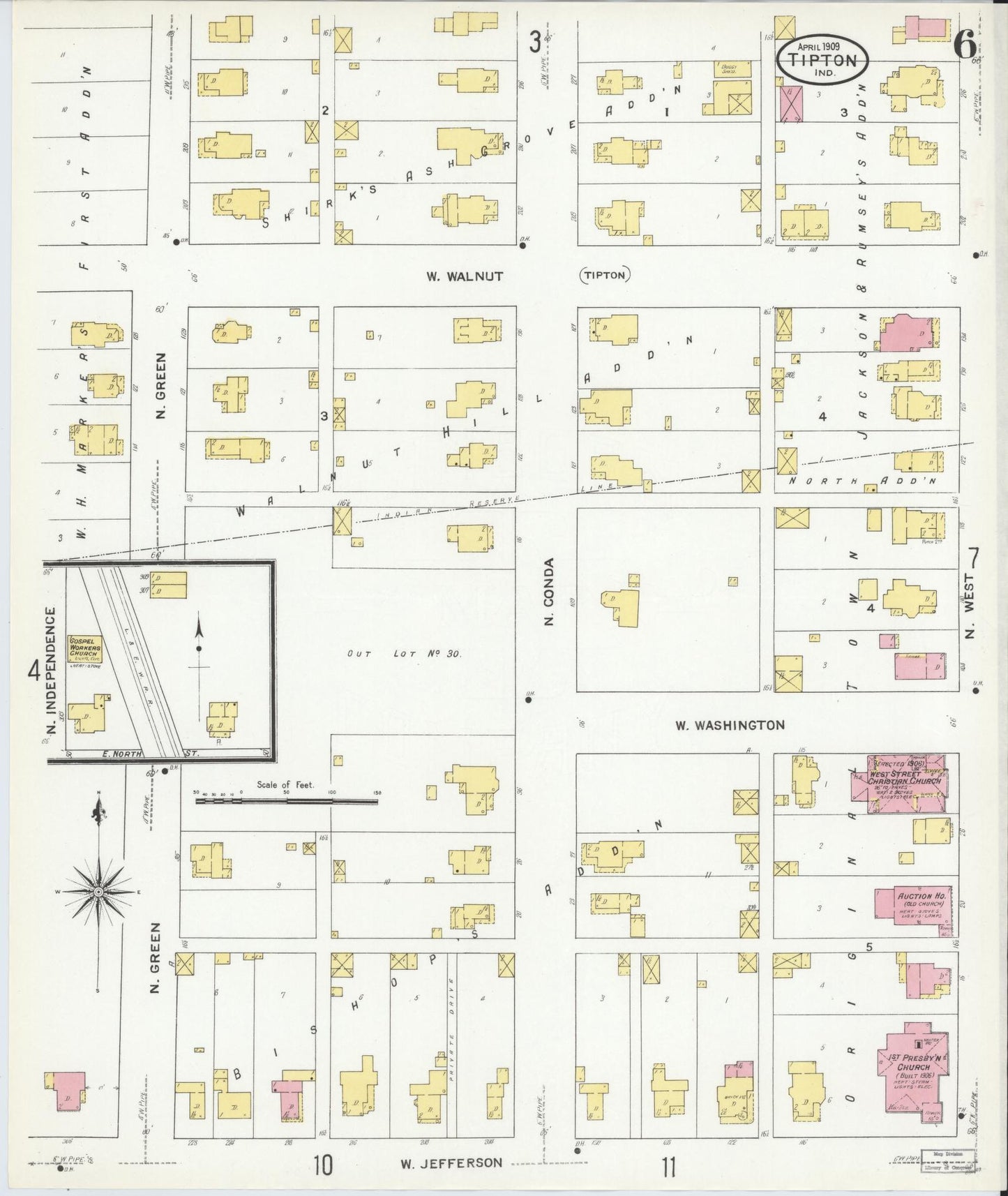 Sanborn Fire Insurance Map from Tipton, Tipton County, Indiana (1909), Sheet #0006 - Complete Map Set gallery image, historic Sanborn map, vintage wall art, Indiana Indiana
