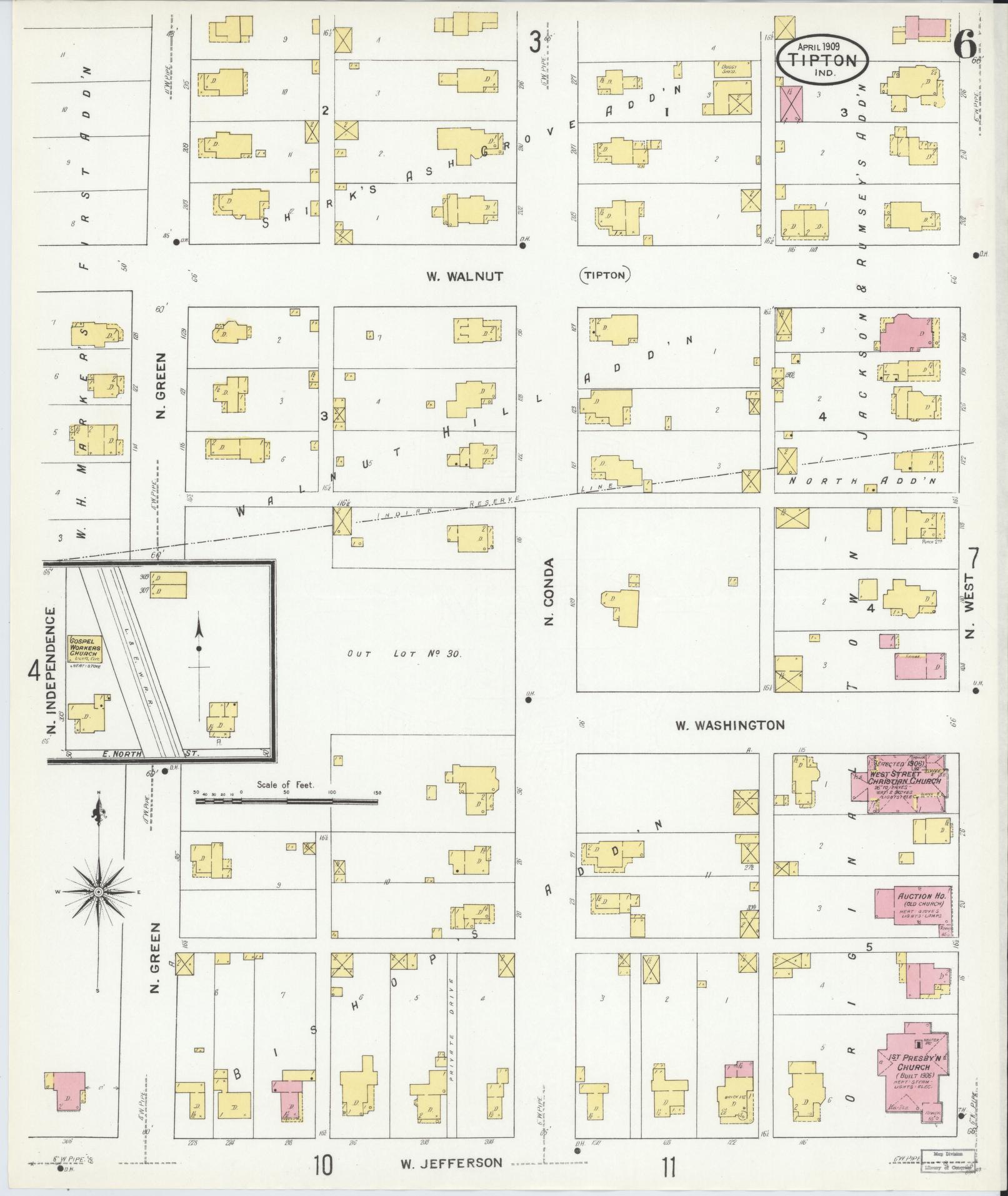 Sanborn Fire Insurance Map from Tipton, Tipton County, Indiana (1909), Sheet #0006 - Complete Map Set gallery image, historic Sanborn map, vintage wall art, Indiana Indiana