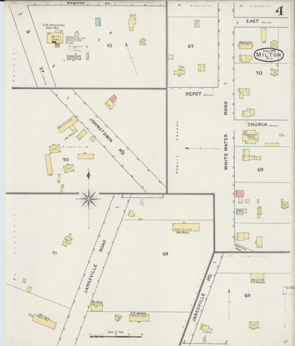 Sanborn Fire Insurance Map from Milton, Rock County, Wisconsin (1894), Sheet #0004 - Complete Map Set gallery image, historic Sanborn map, vintage wall art, Wisconsin Wisconsin