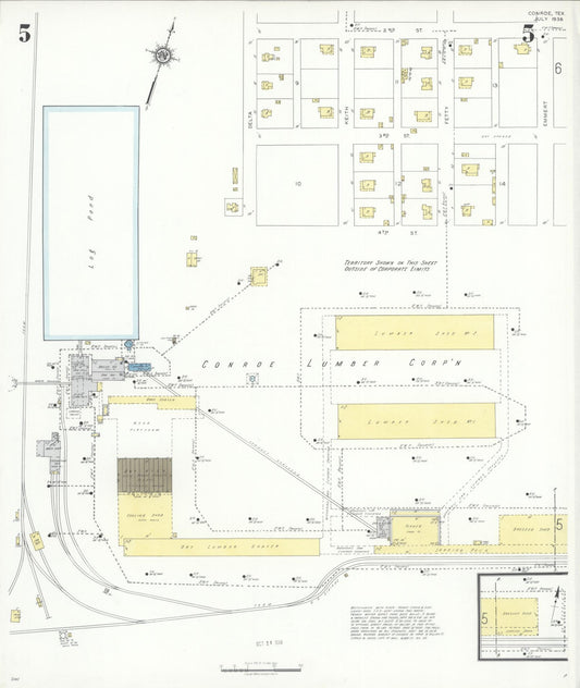 Sanborn Fire Insurance Map from Conroe, Montgomery County, Texas (1938), Sheet #0005 - Historic Sanborn Fire Insurance Map Print, vintage old map wall art, antique decor, genealogy gift, Texas Texas map