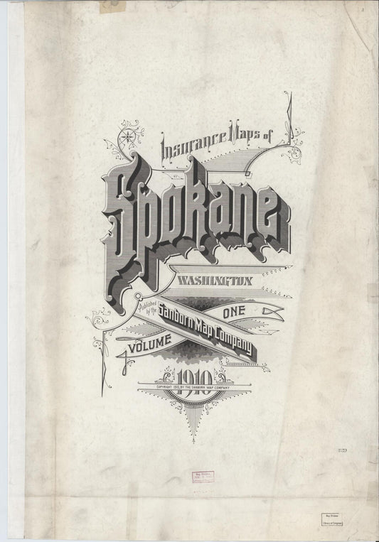 Sanborn Fire Insurance Map from Spokane, Spokane County, Washington (1910), Sheet #0001 - Historic Sanborn Fire Insurance Map Print, vintage old map wall art, antique decor, genealogy gift, Washington Washington map