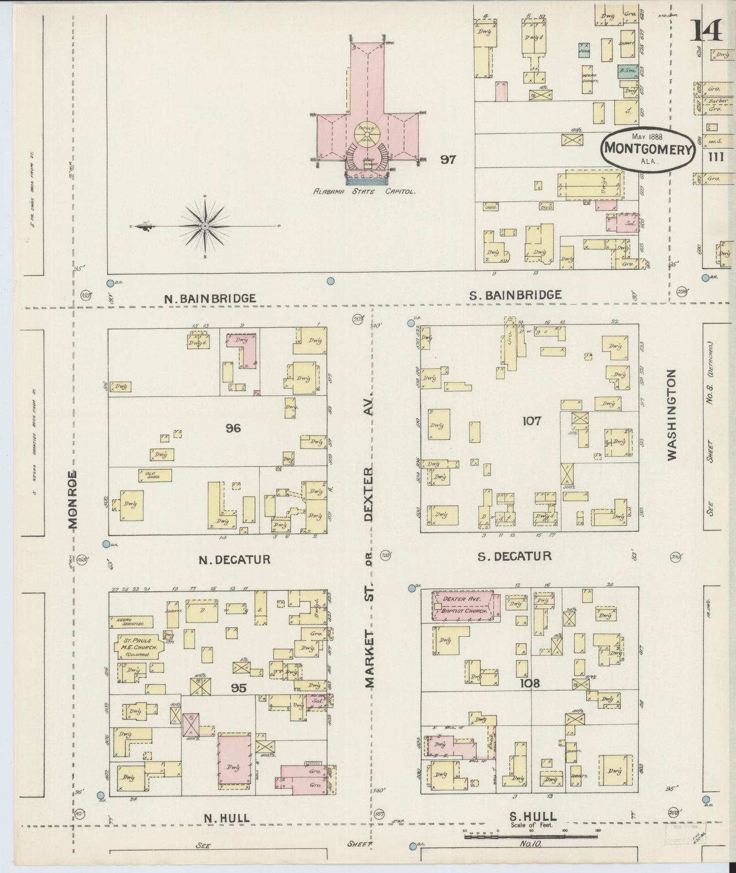 Sanborn Fire Insurance Map from Montgomery, Montgomery County, Alabama (1888), Sheet #0014 - Complete Map Set gallery image, historic Sanborn map, vintage wall art, Alabama Alabama