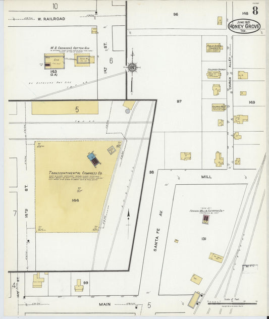 Sanborn Fire Insurance Map from Honey Grove, Fannin County, Texas (1921), Sheet #0008 - Historic Sanborn Fire Insurance Map Print, vintage old map wall art, antique decor, genealogy gift, Texas Texas map