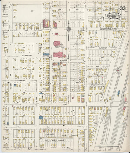 Sanborn Fire Insurance Map from Wyandotte, Wayne County, Michigan (1922), Sheet #0033 - Historic Sanborn Fire Insurance Map Print, vintage old map wall art, antique decor, genealogy gift, Michigan Michigan map
