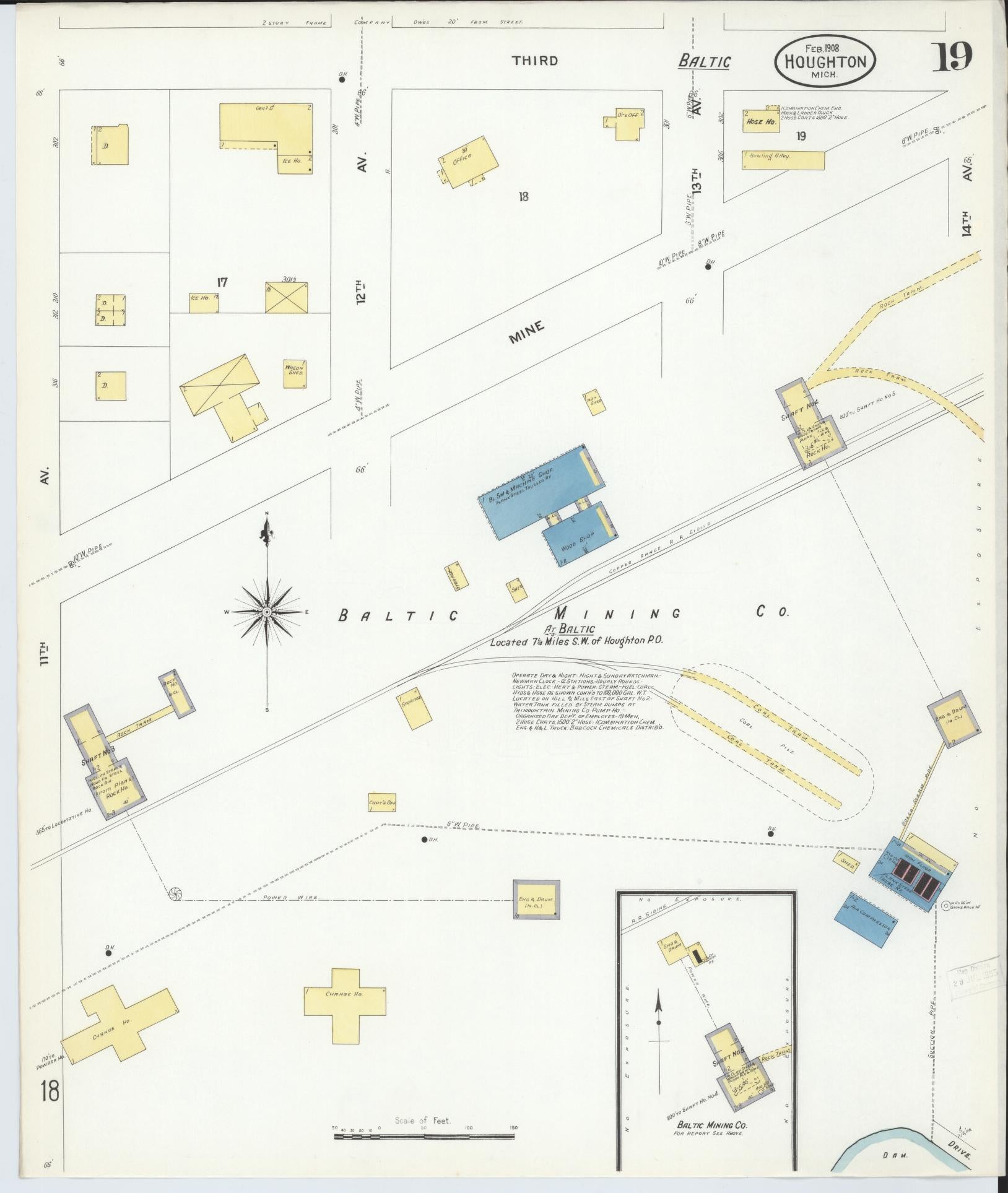 Sanborn Fire Insurance Map from Houghton, Houghton County, Michigan (1908), Sheet #0019 - Historic Sanborn Fire Insurance Map Print, vintage old map wall art, antique decor, genealogy gift, Michigan Michigan map