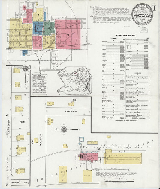 Sanborn Fire Insurance Map from Whitesboro, Grayson County, Texas (1921), Sheet #0001 - Complete Map Set gallery image, historic Sanborn map, vintage wall art, Texas Texas