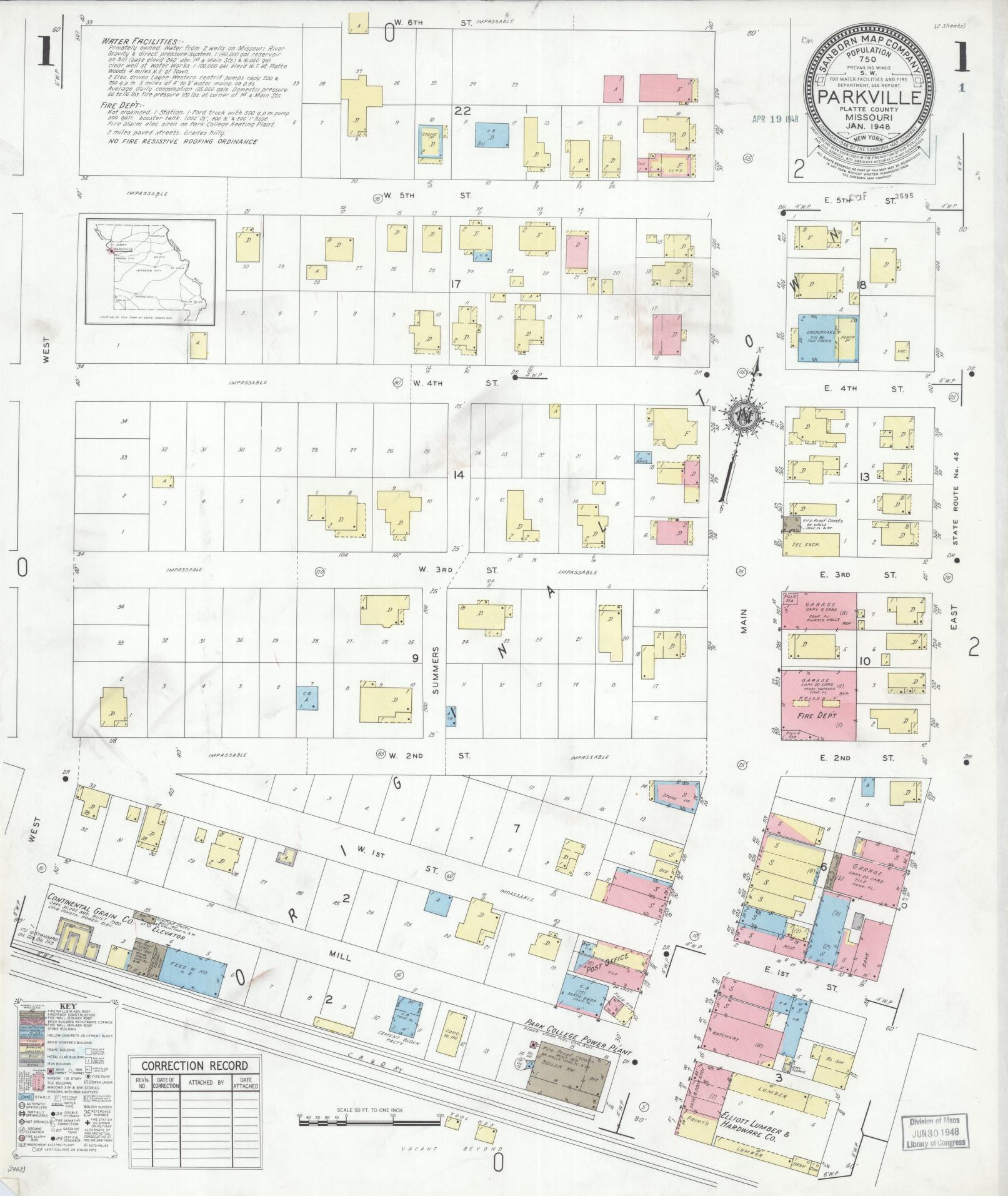 Sanborn Fire Insurance Map from Parkville, Platte County, Missouri. (1948) – Historic Sanborn Fire Insurance Map Print