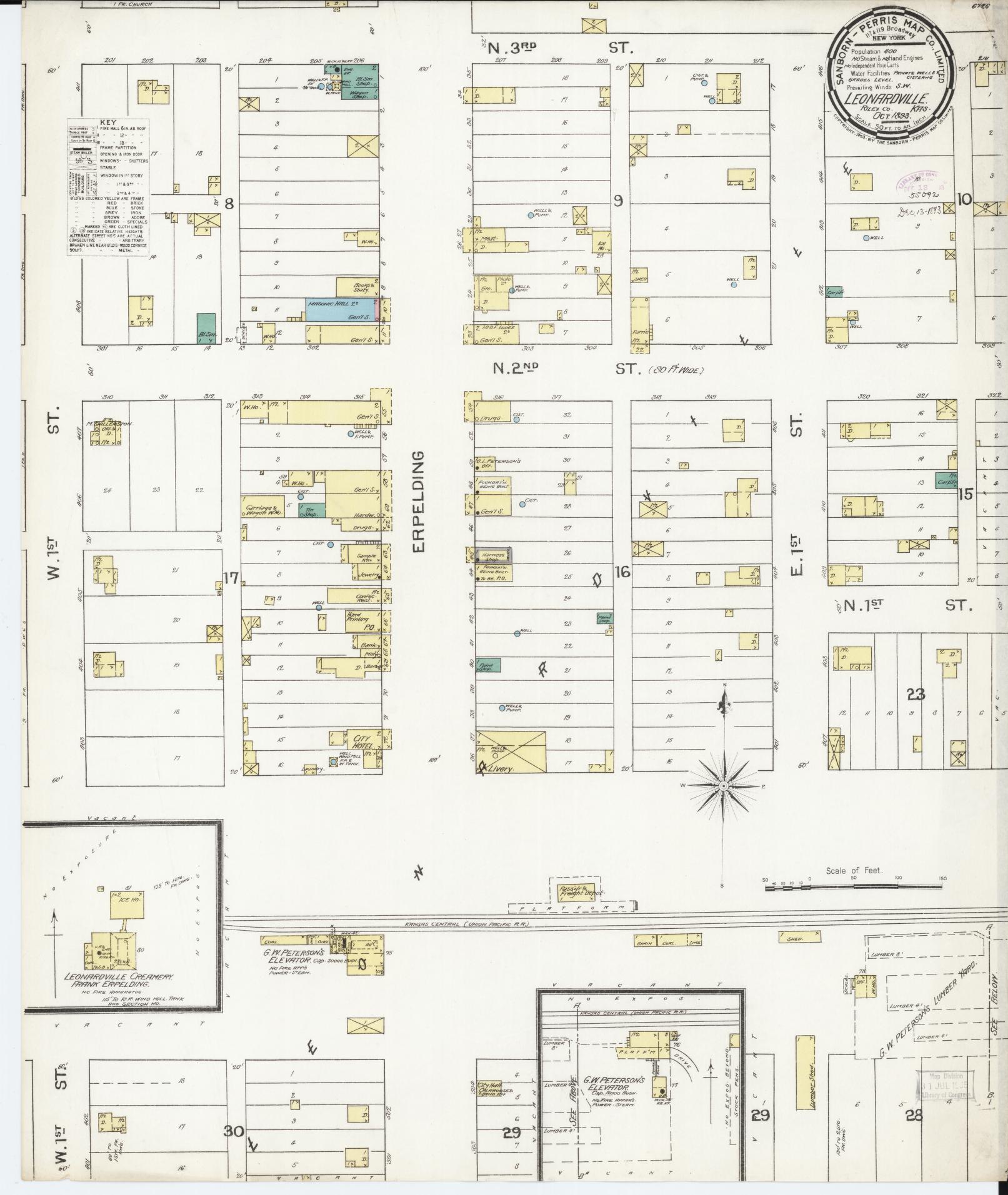 Sanborn Fire Insurance Map from Leonardville, Riley County, Kansas. (1893) – Historic Sanborn Fire Insurance Map Print