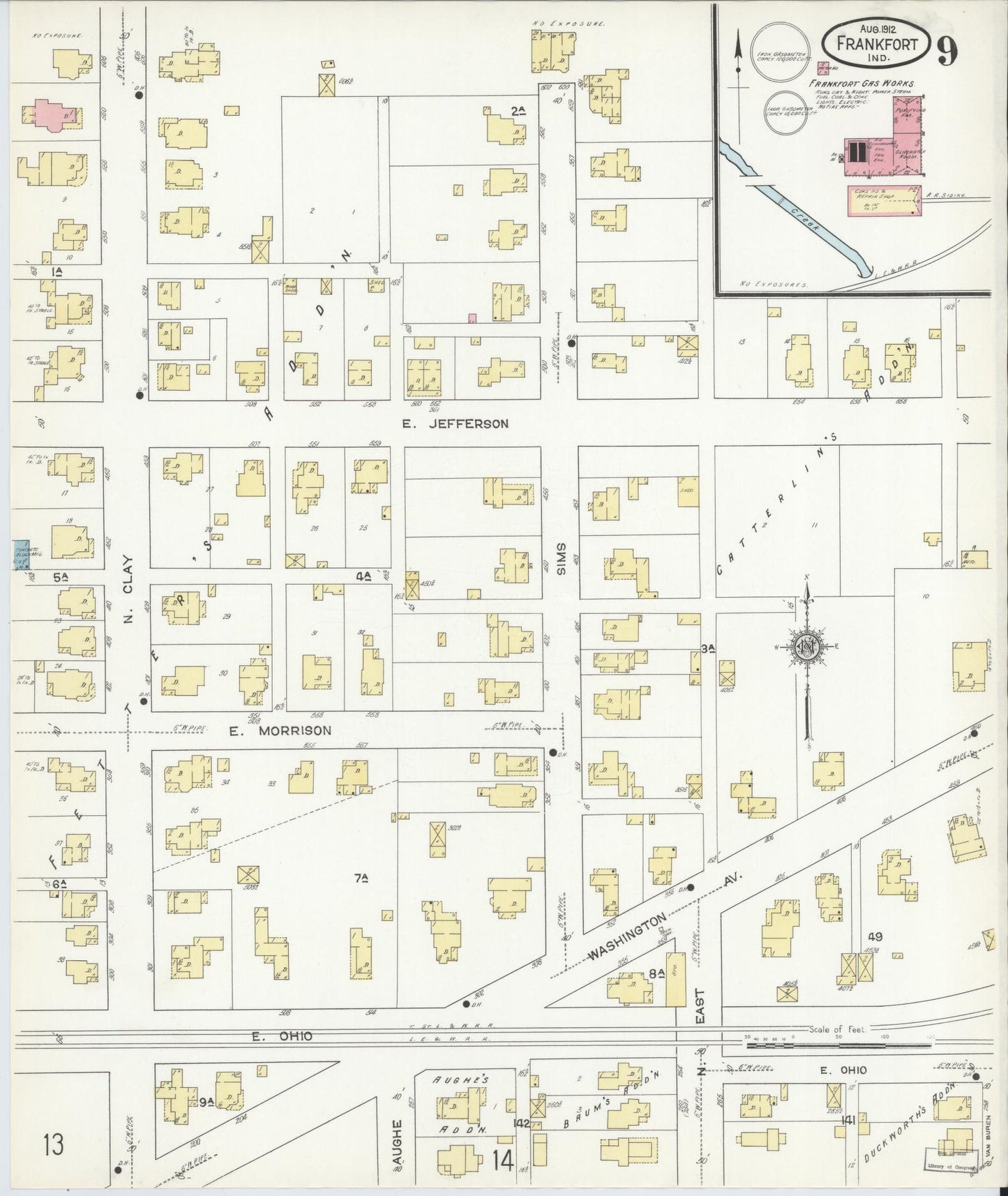Sanborn Fire Insurance Map from Frankfort, Clinton County, Indiana (1912), Sheet #0009 - Complete Map Set gallery image, historic Sanborn map, vintage wall art, Indiana Indiana