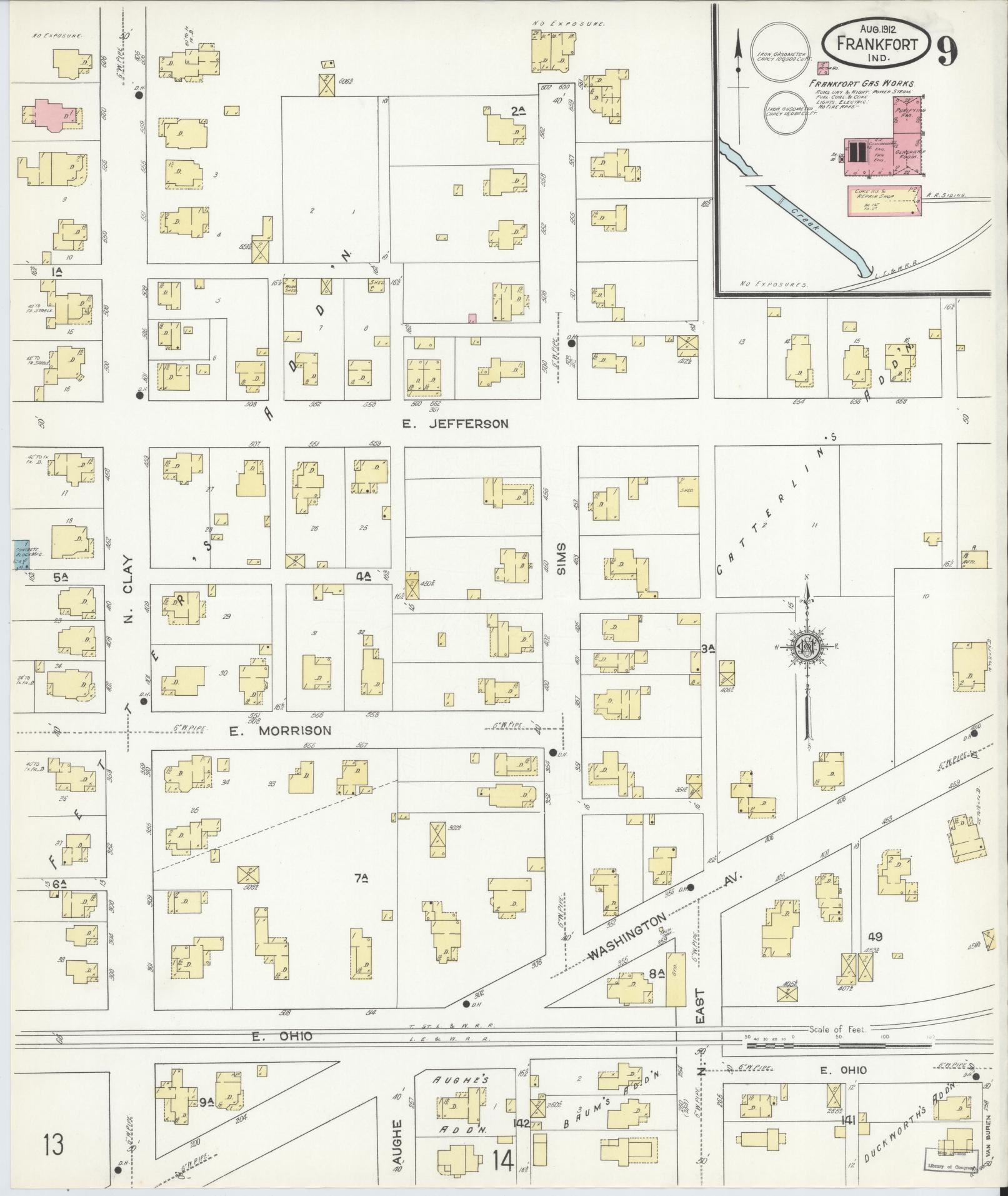 Sanborn Fire Insurance Map from Frankfort, Clinton County, Indiana (1912), Sheet #0009 - Complete Map Set gallery image, historic Sanborn map, vintage wall art, Indiana Indiana