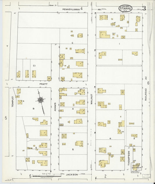 Sanborn Fire Insurance Map from Starke, Bradford County, Florida (1920), Sheet #0003 - Historic Sanborn Fire Insurance Map Print, vintage old map wall art, antique decor, genealogy gift, Florida Florida map
