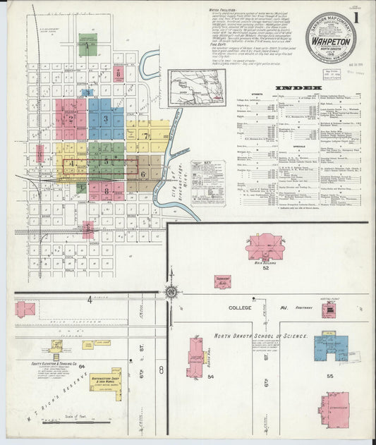 Sanborn Fire Insurance Map from Wahpeton, Richland County, North Dakota (1916), Sheet #0001 - Historic Sanborn Fire Insurance Map Print, vintage old map wall art, antique decor, genealogy gift, North Dakota North Dakota map