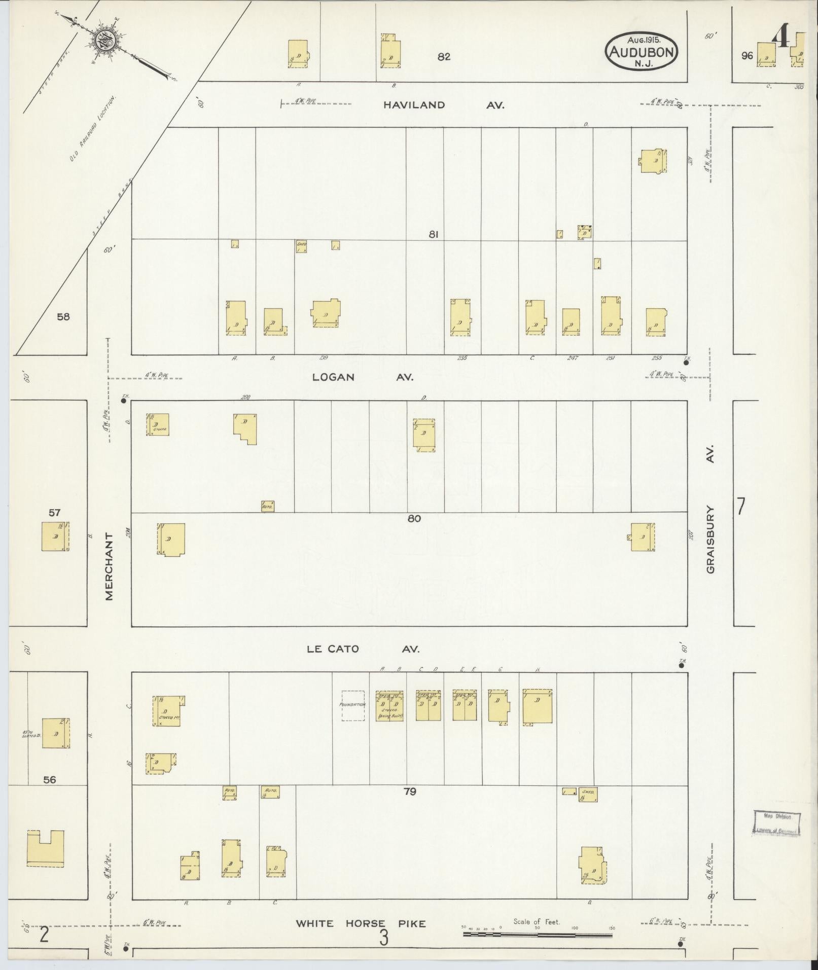 Sanborn Fire Insurance Map from Audubon, Camden County, New Jersey (1915), Sheet #0004 - Complete Map Set gallery image, historic Sanborn map, vintage wall art, New Jersey New Jersey