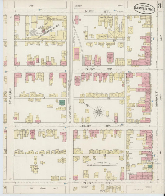 Sanborn Fire Insurance Map from Lewisburg, Union County, Pennsylvania (1885), Sheet #0003 - Historic Sanborn Fire Insurance Map Print, vintage old map wall art, antique decor, genealogy gift, Pennsylvania Pennsylvania map