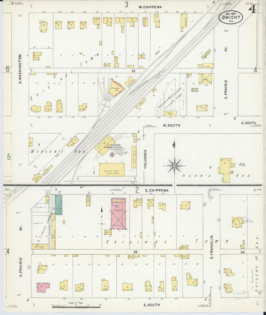 Sanborn Fire Insurance Map from Dwight, Livingston County, Illinois (1907), Sheet #0004 - Historic Sanborn Fire Insurance Map Print, vintage old map wall art, antique decor, genealogy gift, Illinois Illinois map