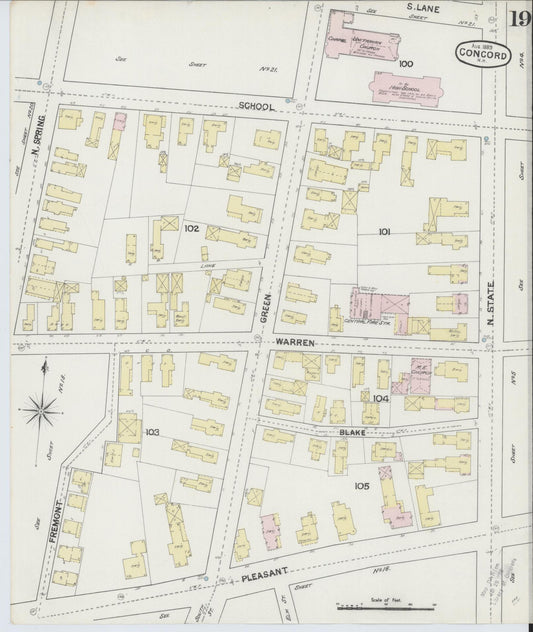 Sanborn Fire Insurance Map from Concord, Merrimack County, New Hampshire (1889), Sheet #0019 - Historic Sanborn Fire Insurance Map Print, vintage old map wall art, antique decor, genealogy gift, New Hampshire New Hampshire map