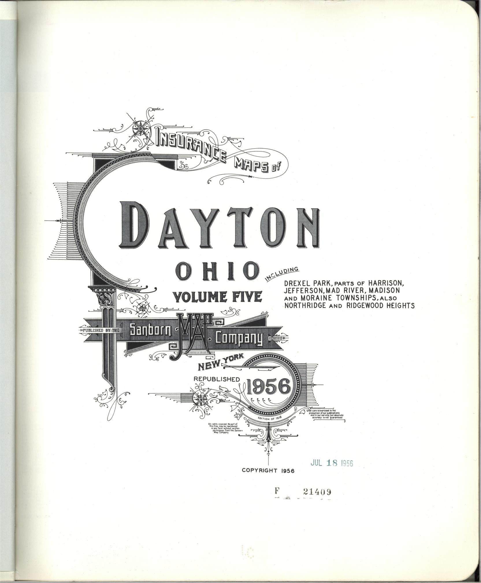 Sanborn Fire Insurance Map from Dayton, Montgomery County, Ohio (1956), Sheet #0001 - Historic Sanborn Fire Insurance Map Print, vintage old map wall art, antique decor, genealogy gift, Ohio Ohio map