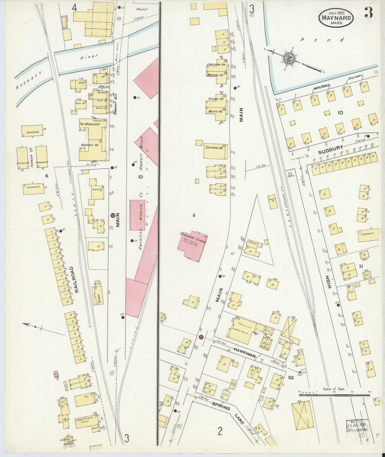 Sanborn Fire Insurance Map from Maynard, Middlesex County, Massachusetts (1910), Sheet #0003 - Complete Map Set gallery image, historic Sanborn map, vintage wall art, Massachusetts Massachusetts