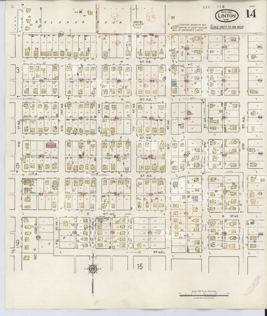 Sanborn Fire Insurance Map from Linton, Greene County, Indiana (1948), Sheet #0014 - Historic Sanborn Fire Insurance Map Print, vintage old map wall art, antique decor, genealogy gift, Indiana Indiana map