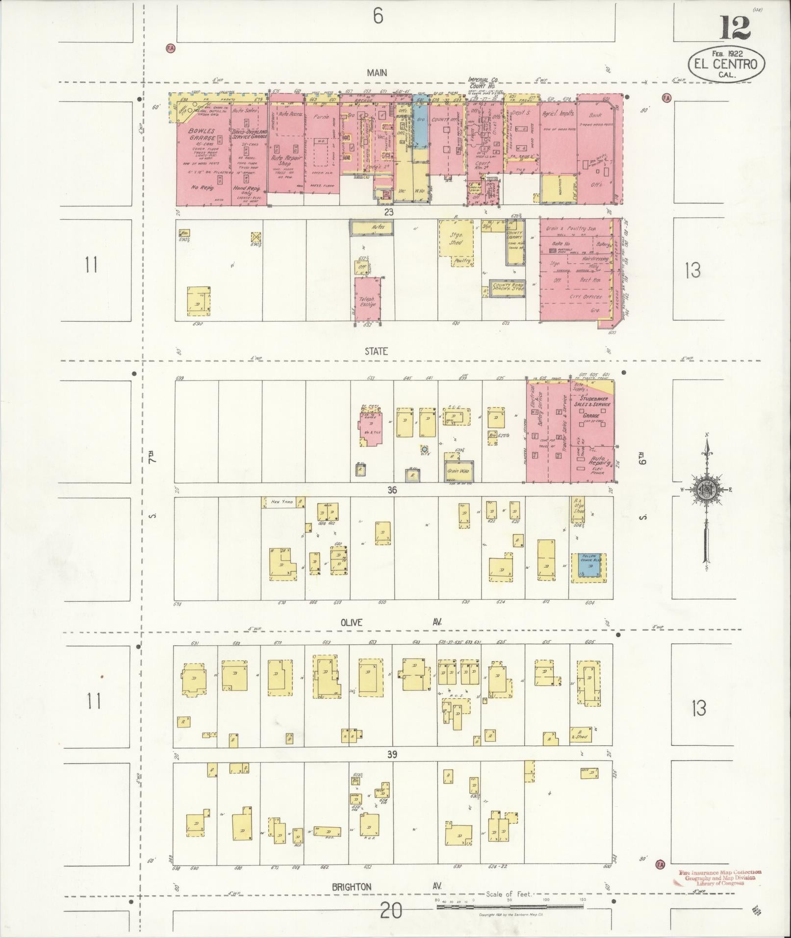 Sanborn Fire Insurance Map from El Centro, Imperial County, California (1922), Sheet #0012 - Historic Sanborn Fire Insurance Map Print, vintage old map wall art, antique decor, genealogy gift, California California map