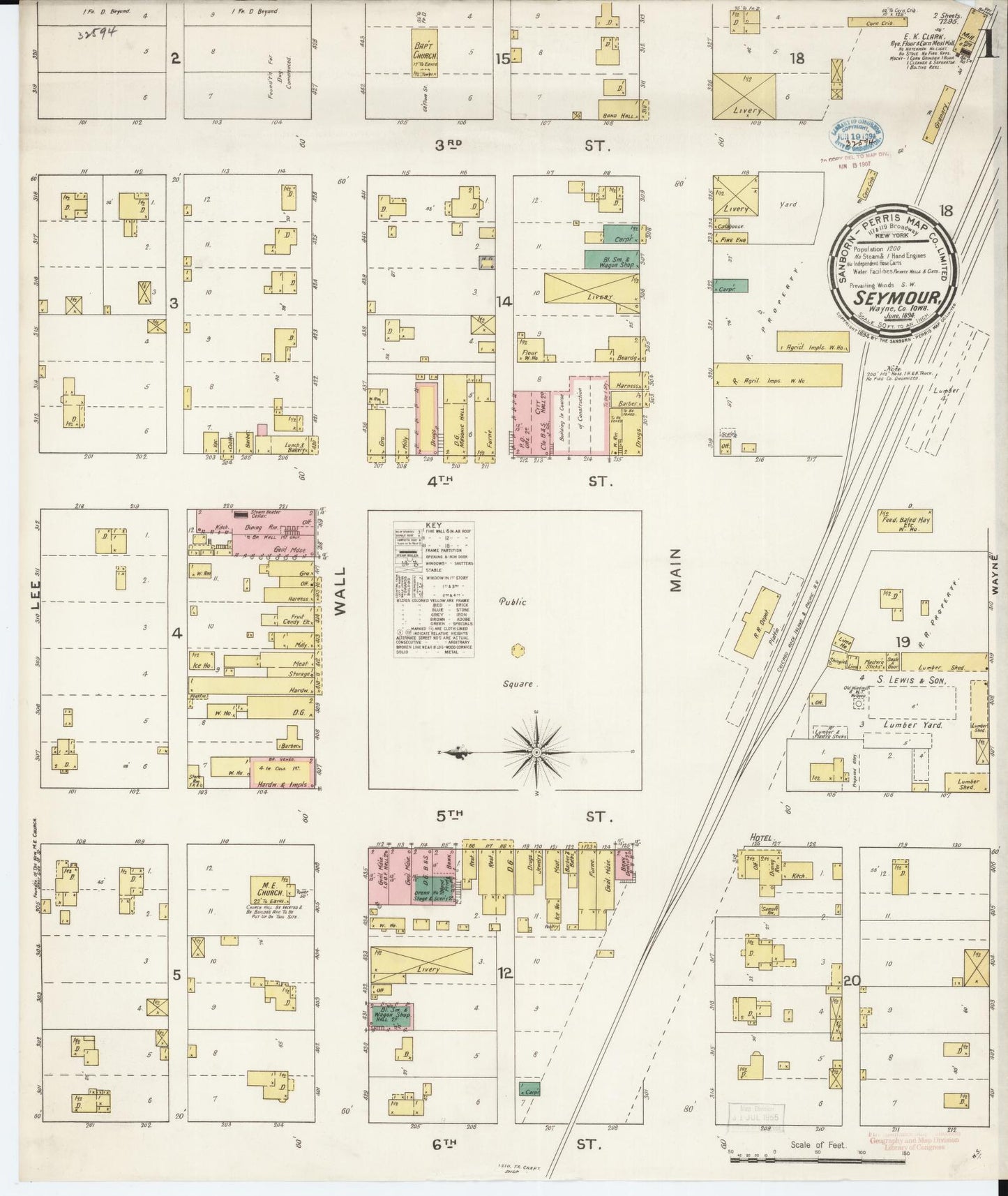 Sanborn Fire Insurance Map from Seymour, Wayne County, Iowa (1894), Sheet #0001 - Historic Sanborn Fire Insurance Map Print