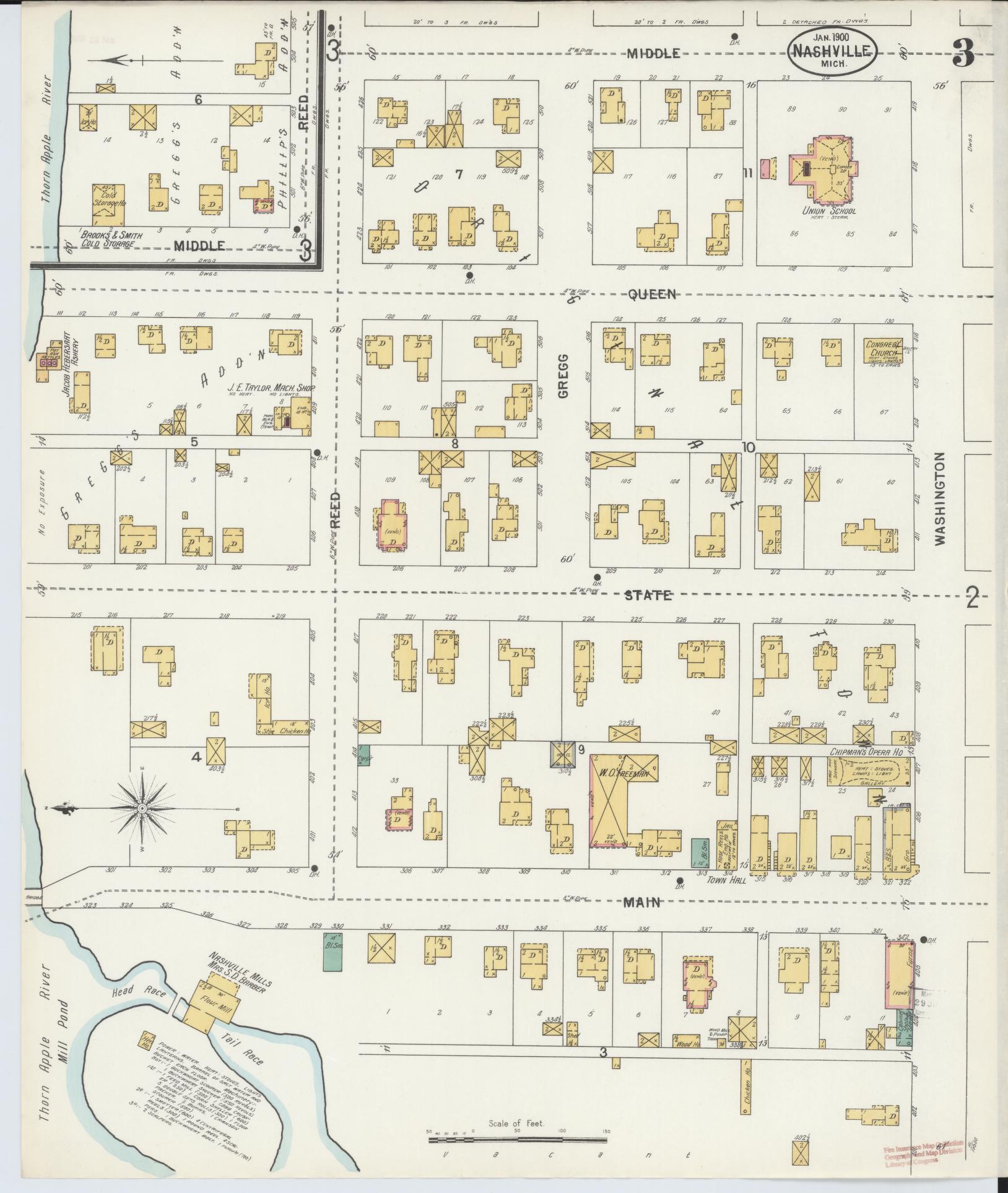 Sanborn Fire Insurance Map from Nashville, Barry County, Michigan (1900), Sheet #0003 - Historic Sanborn Fire Insurance Map Print, vintage old map wall art, antique decor, genealogy gift, Michigan Michigan map