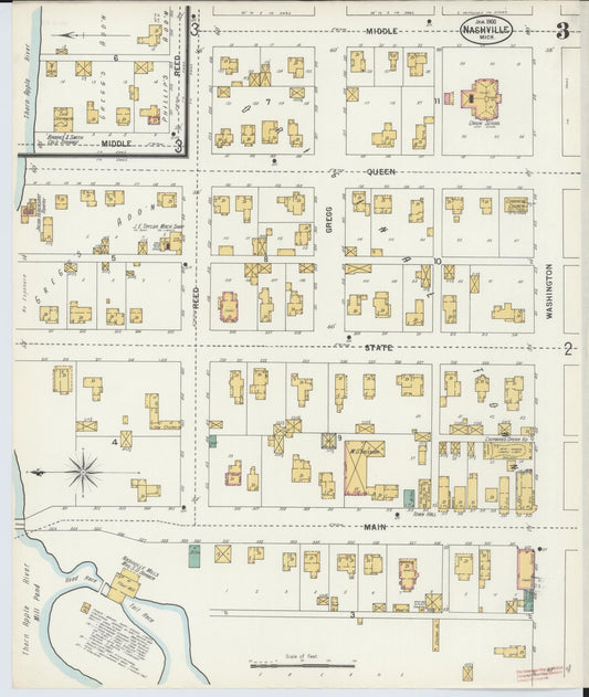 Sanborn Fire Insurance Map from Nashville, Barry County, Michigan (1900), Sheet #0003 - Historic Sanborn Fire Insurance Map Print, vintage old map wall art, antique decor, genealogy gift, Michigan Michigan map