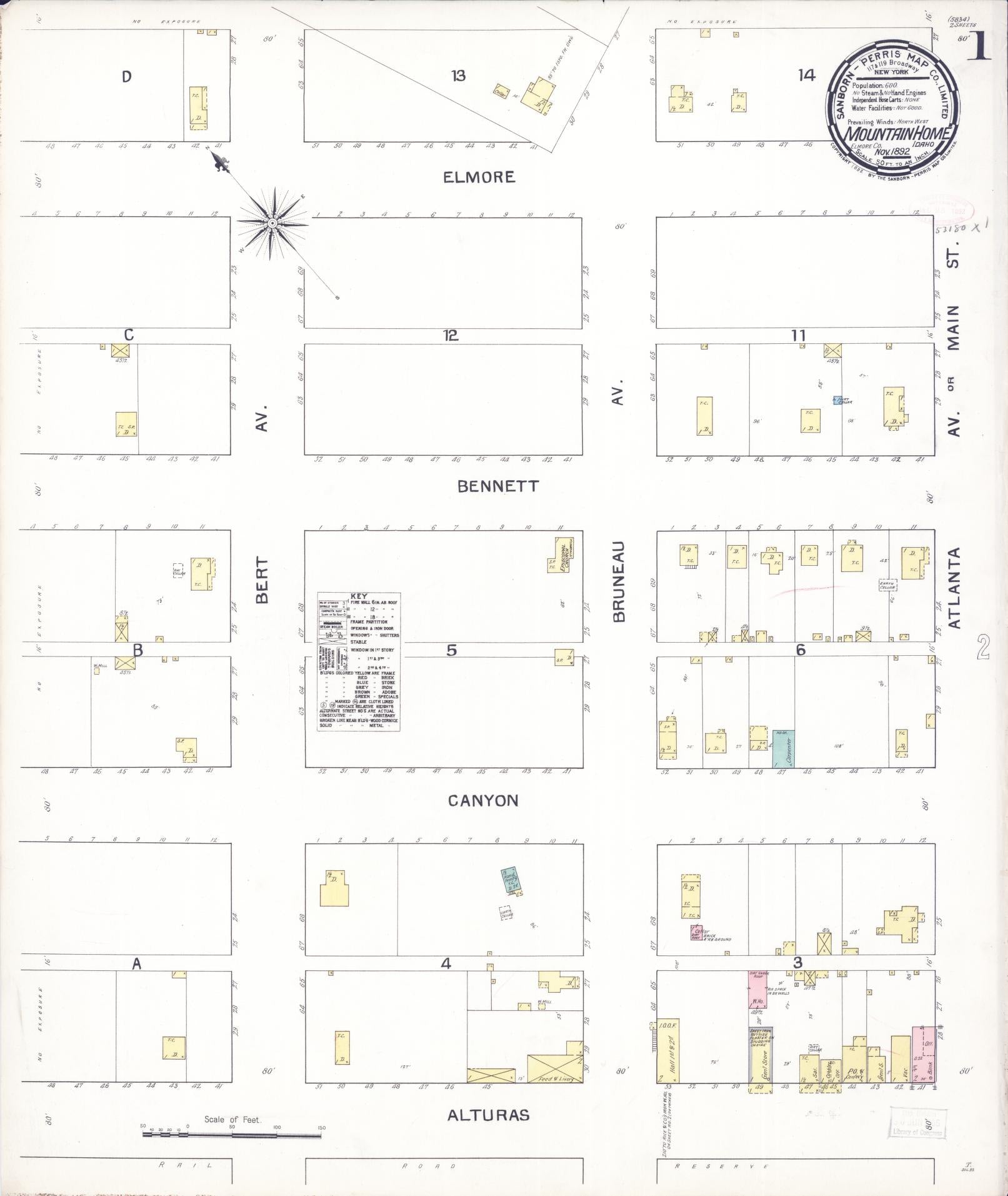 Sanborn Fire Insurance Map from Mountain Home, Elmore County, Idaho (1892), Sheet #0001 - Complete Map Set gallery image, historic Sanborn map, vintage wall art, Idaho Idaho