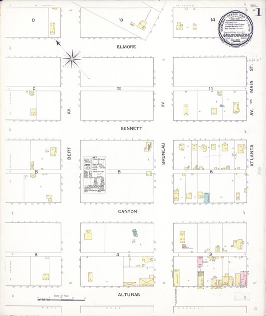 Sanborn Fire Insurance Map from Mountain Home, Elmore County, Idaho (1892), Sheet #0001 - Complete Map Set gallery image, historic Sanborn map, vintage wall art, Idaho Idaho