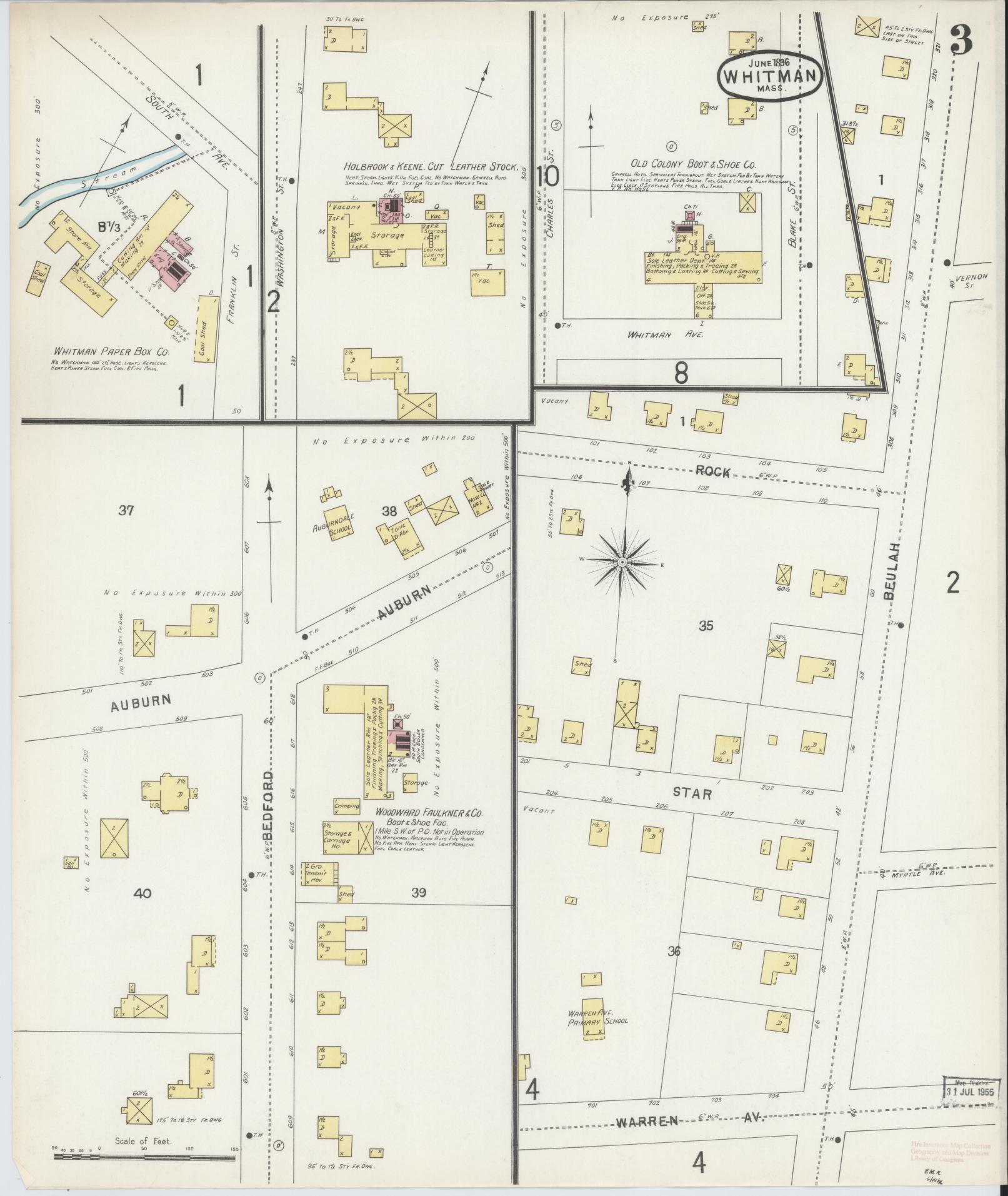Sanborn Fire Insurance Map from Whitman, Plymouth County, Massachusetts (1896), Sheet #0003 - Complete Map Set gallery image, historic Sanborn map, vintage wall art, Massachusetts Massachusetts