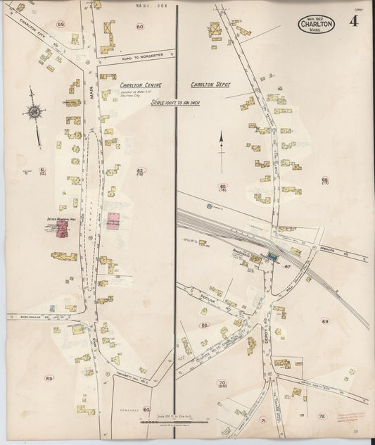 Sanborn Fire Insurance Map from Charlton, Worcester County, Massachusetts (1945), Sheet #0004 - Historic Sanborn Fire Insurance Map Print, vintage old map wall art, antique decor, genealogy gift, Massachusetts Massachusetts map