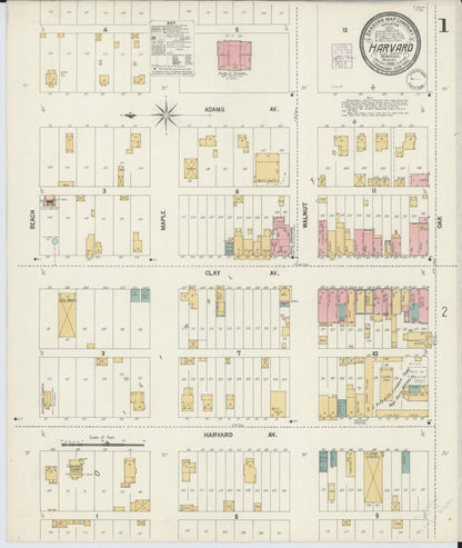 Sanborn Fire Insurance Map from Harvard, Clay County, Nebraska (1902), Sheet #0001 - Complete Map Set gallery image, historic Sanborn map, vintage wall art, Nebraska Nebraska