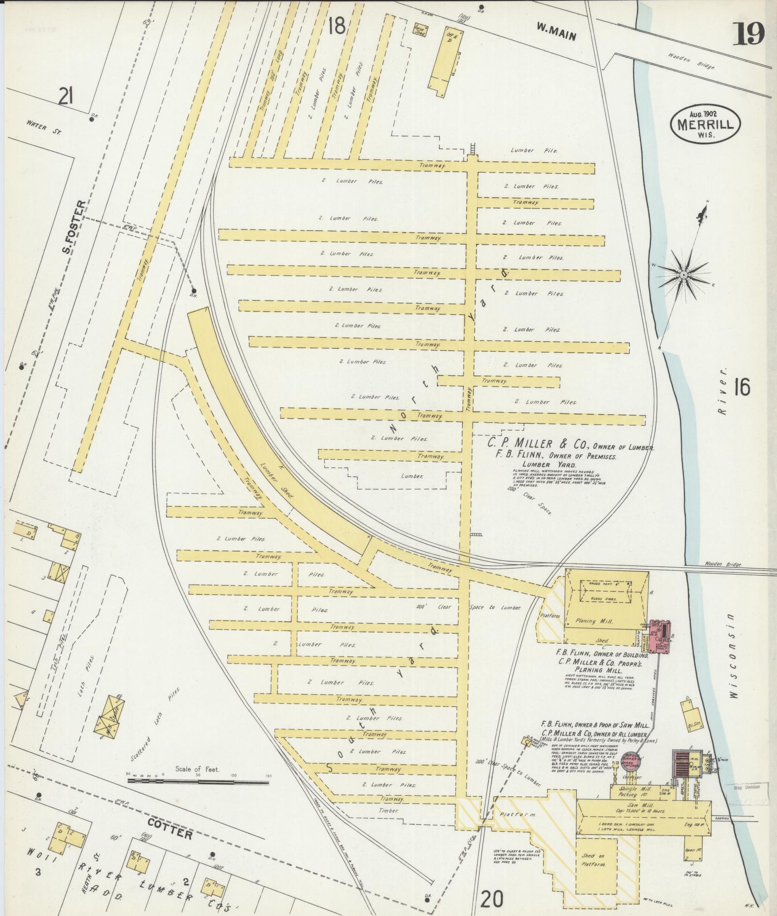 Sanborn Fire Insurance Map from Merrill, Lincoln County, Wisconsin (1902), Sheet #0019 - Historic Sanborn Fire Insurance Map Print, vintage old map wall art, antique decor, genealogy gift, Wisconsin Wisconsin map