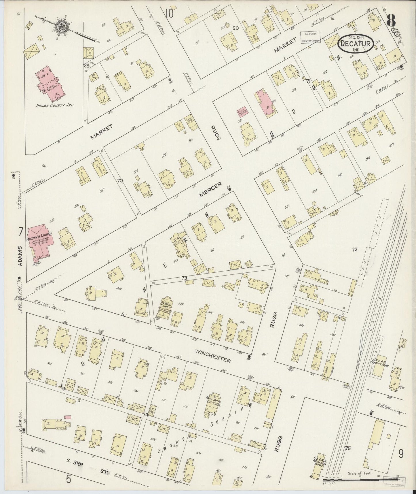 Sanborn Fire Insurance Map from Decatur, Adams County, Indiana (1914), Sheet #0008 - Complete Map Set gallery image, historic Sanborn map, vintage wall art, Indiana Indiana