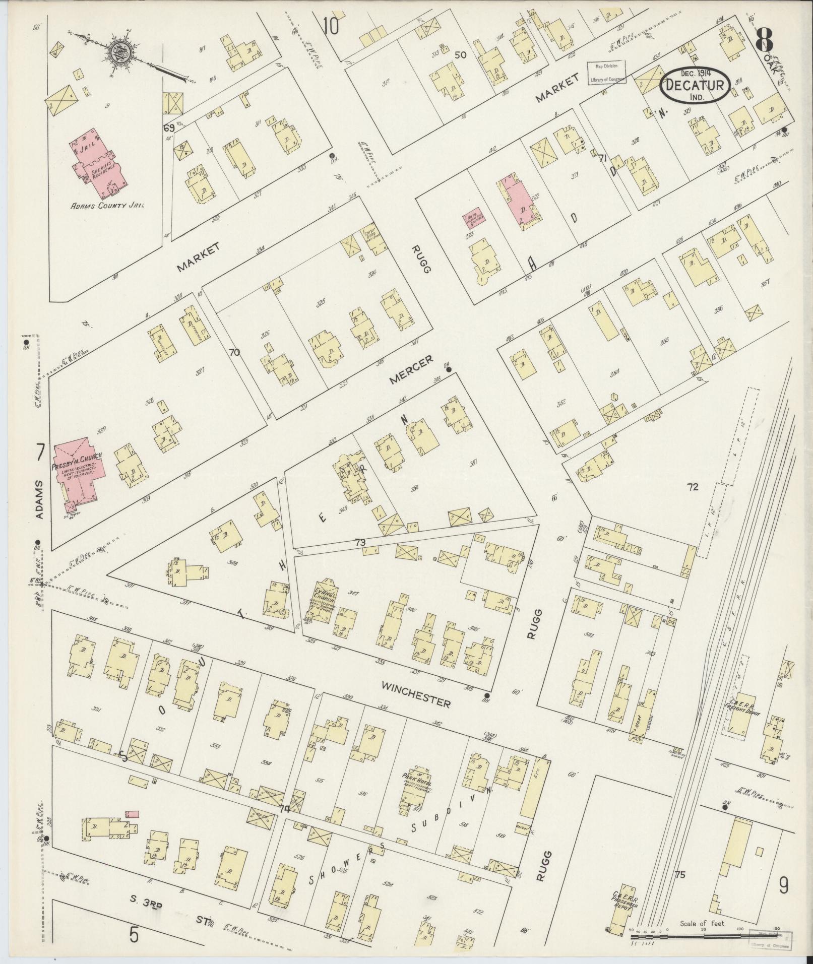 Sanborn Fire Insurance Map from Decatur, Adams County, Indiana (1914), Sheet #0008 - Complete Map Set gallery image, historic Sanborn map, vintage wall art, Indiana Indiana