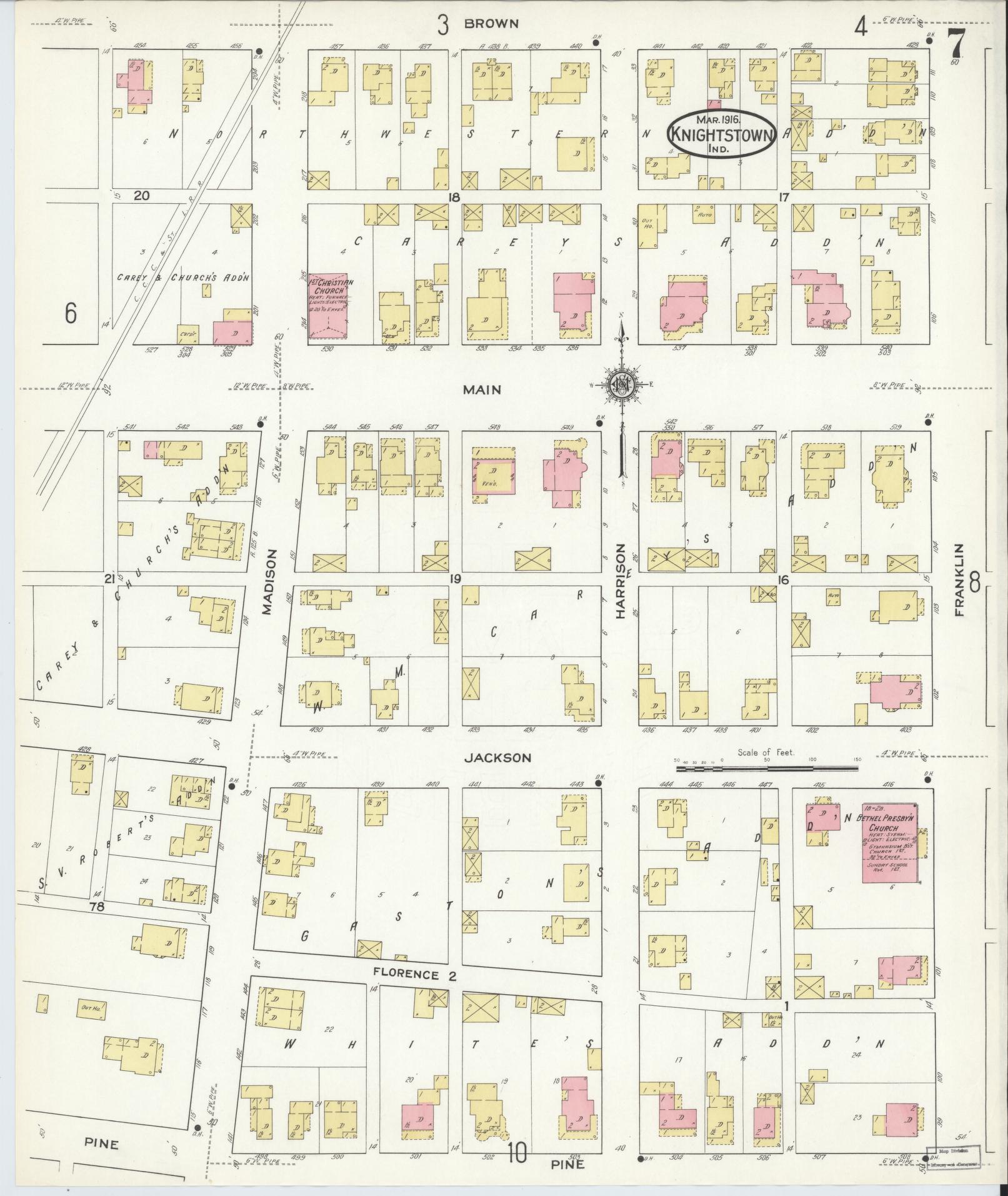 Sanborn Fire Insurance Map from Knightstown, Henry County, Indiana (1916), Sheet #0007 - Complete Map Set gallery image, historic Sanborn map, vintage wall art, Indiana Indiana