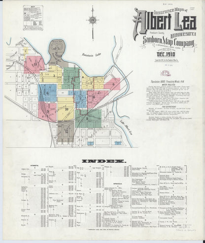 Sanborn Fire Insurance Map from Albert Lea, Freeborn County, Minnesota (1910), Sheet #0001 - Historic Sanborn Fire Insurance Map Print, vintage old map wall art, antique decor, genealogy gift, Minnesota Minnesota map