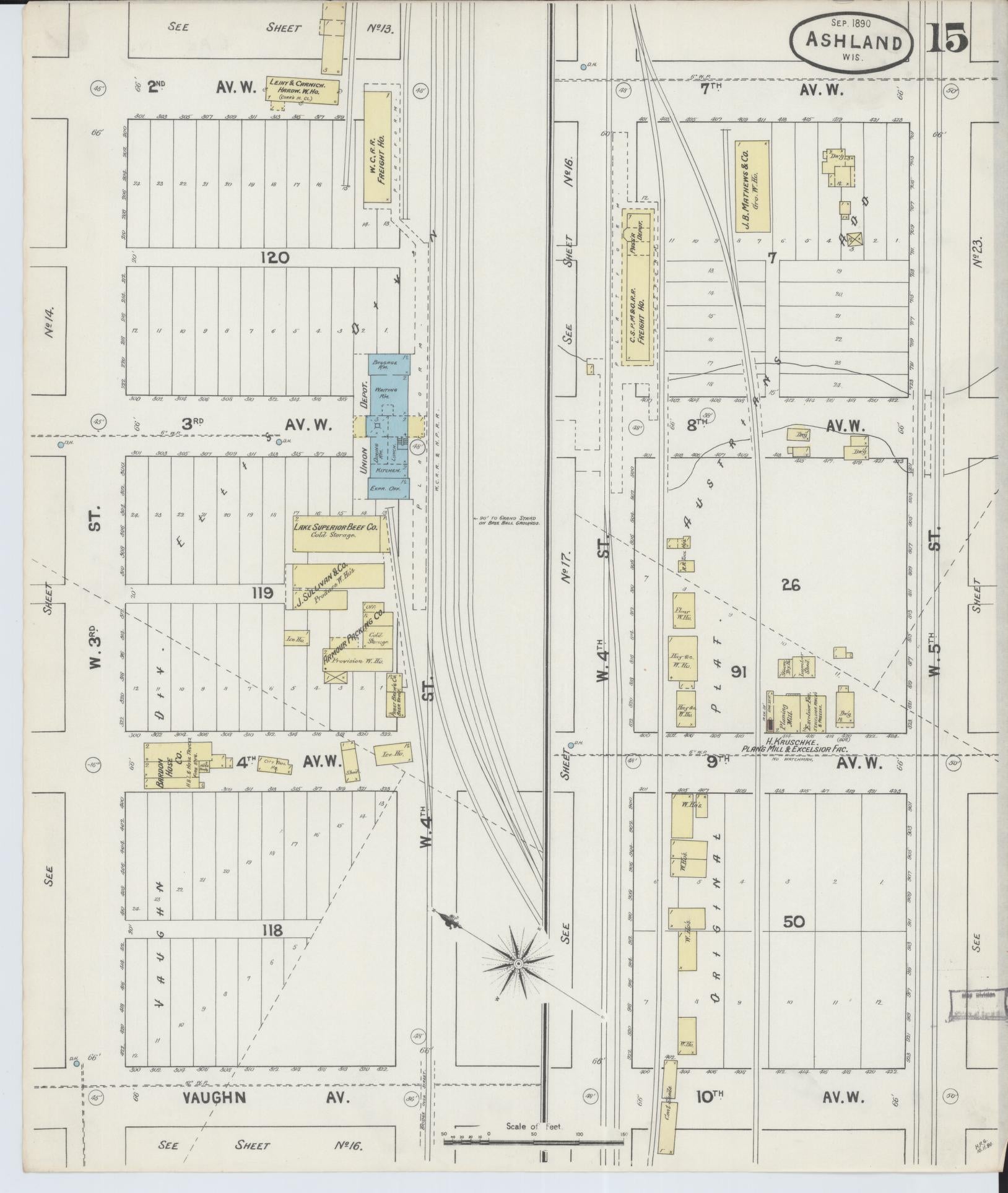Sanborn Fire Insurance Map from Ashland, Ashland County, Wisconsin (1890), Sheet #0015 - Historic Sanborn Fire Insurance Map Print, vintage old map wall art, antique decor, genealogy gift, Wisconsin Wisconsin map