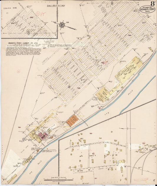 Sanborn Fire Insurance Map from Bonners Ferry, Boundary County, Idaho (1930), Sheet #0008 - Historic Sanborn Fire Insurance Map Print, vintage old map wall art, antique decor, genealogy gift, Idaho Idaho map