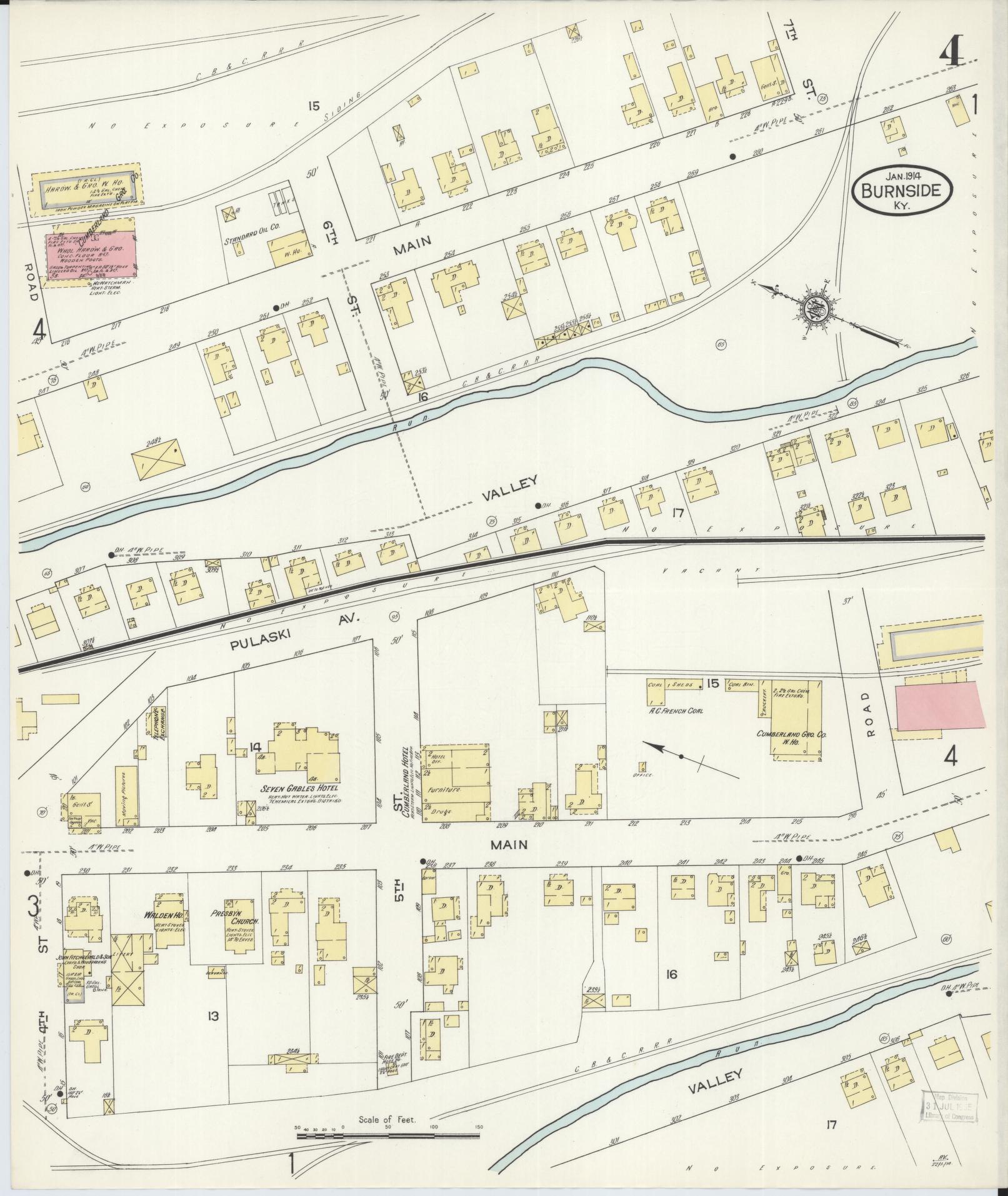 Sanborn Fire Insurance Map from Burnside, Pulaski County, Kentucky (1914), Sheet #0004 - Complete Map Set gallery image, historic Sanborn map, vintage wall art, Kentucky Kentucky