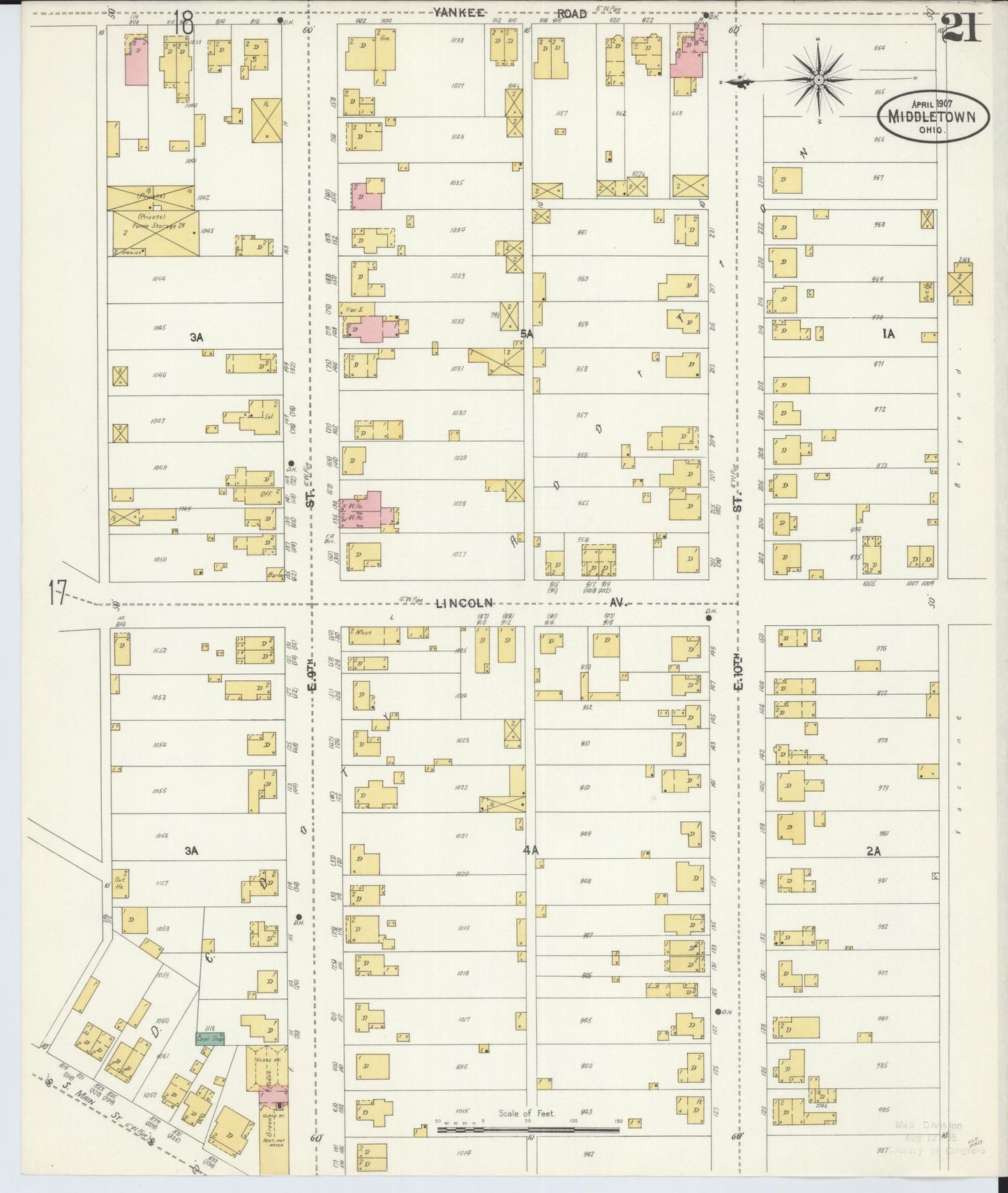 Sanborn Fire Insurance Map from Middletown, Butler County, Ohio (1907), Sheet #0021 - Complete Map Set gallery image, historic Sanborn map, vintage wall art, Ohio Ohio