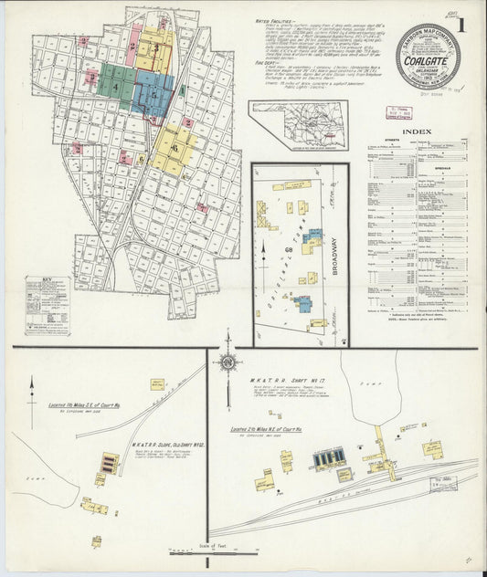 Sanborn Fire Insurance Map from Coalgate, Coal County, Oklahoma (1913), Sheet #0001 - Historic Sanborn Fire Insurance Map Print, vintage old map wall art, antique decor, genealogy gift, Oklahoma Oklahoma map