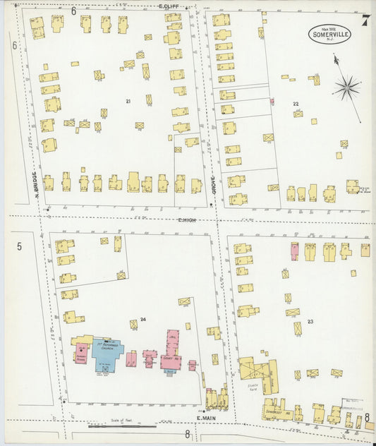 Sanborn Fire Insurance Map from Somerville, Somerset County, New Jersey (1902), Sheet #0007 - Historic Sanborn Fire Insurance Map Print, vintage old map wall art, antique decor, genealogy gift, New Jersey New Jersey map