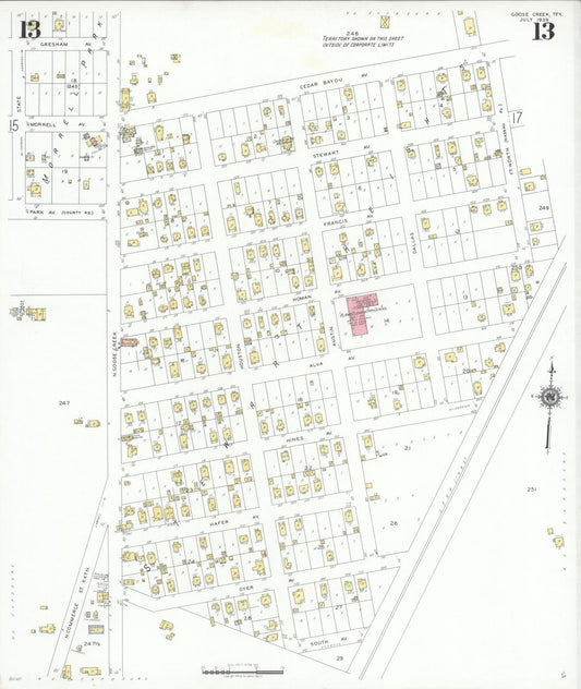 Sanborn Fire Insurance Map from Goose Creek, Harris County, Texas (1939), Sheet #0013 - Historic Sanborn Fire Insurance Map Print, vintage old map wall art, antique decor, genealogy gift, Texas Texas map