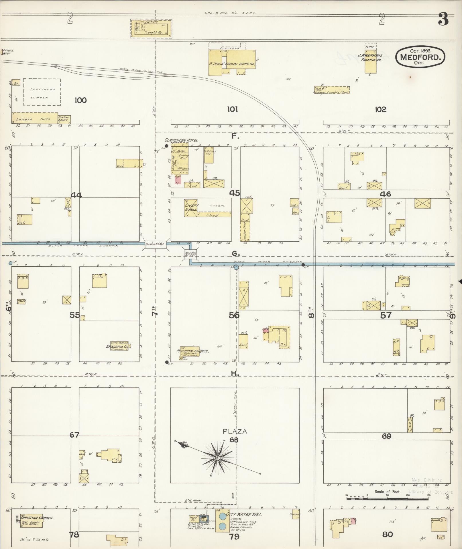 Sanborn Fire Insurance Map from Medford, Jackson County, Oregon (1893), Sheet #0003 - Complete Map Set gallery image, historic Sanborn map, vintage wall art, Oregon Oregon