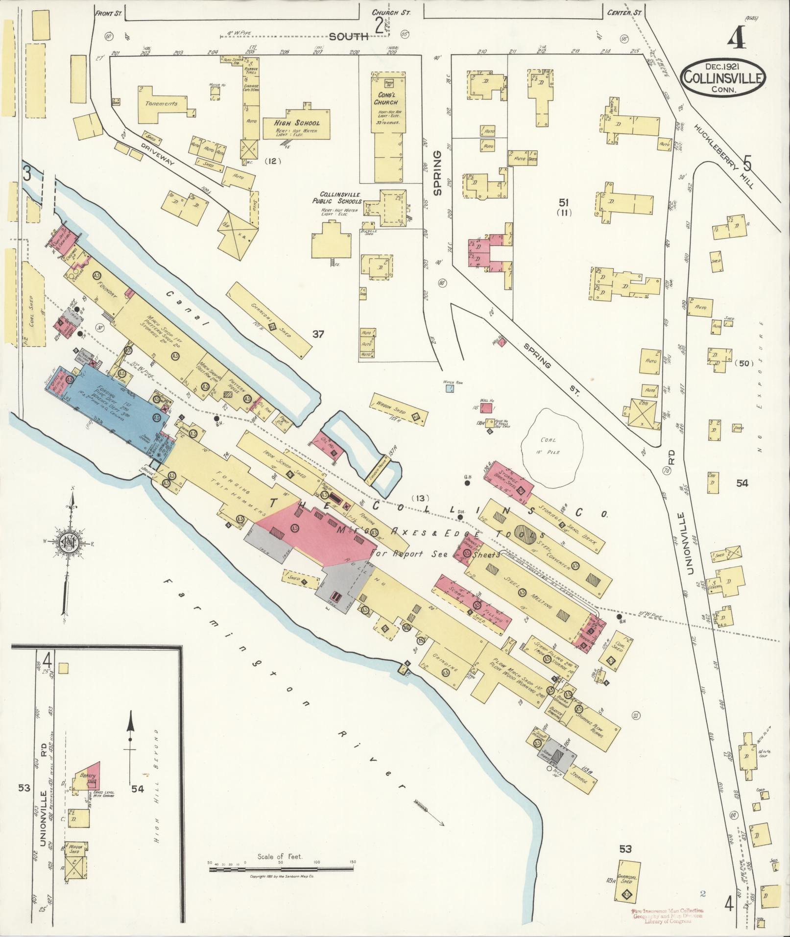 Sanborn Fire Insurance Map from Collinsville, Hartford County, Connecticut (1921), Sheet #0004 - Complete Map Set gallery image, historic Sanborn map, vintage wall art, Connecticut Connecticut