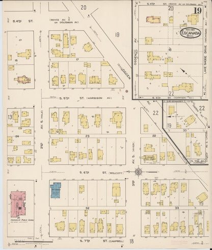 Sanborn Fire Insurance Map from Escanaba, Delta County, Michigan (1921), Sheet #0019 - Historic Sanborn Fire Insurance Map Print, vintage old map wall art, antique decor, genealogy gift, Michigan Michigan map