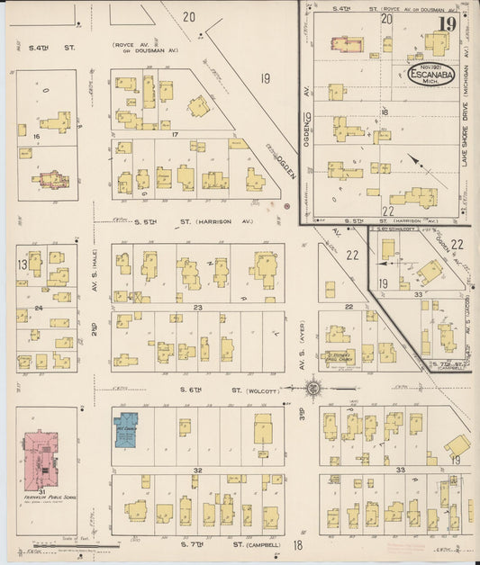 Sanborn Fire Insurance Map from Escanaba, Delta County, Michigan (1921), Sheet #0019 - Historic Sanborn Fire Insurance Map Print, vintage old map wall art, antique decor, genealogy gift, Michigan Michigan map