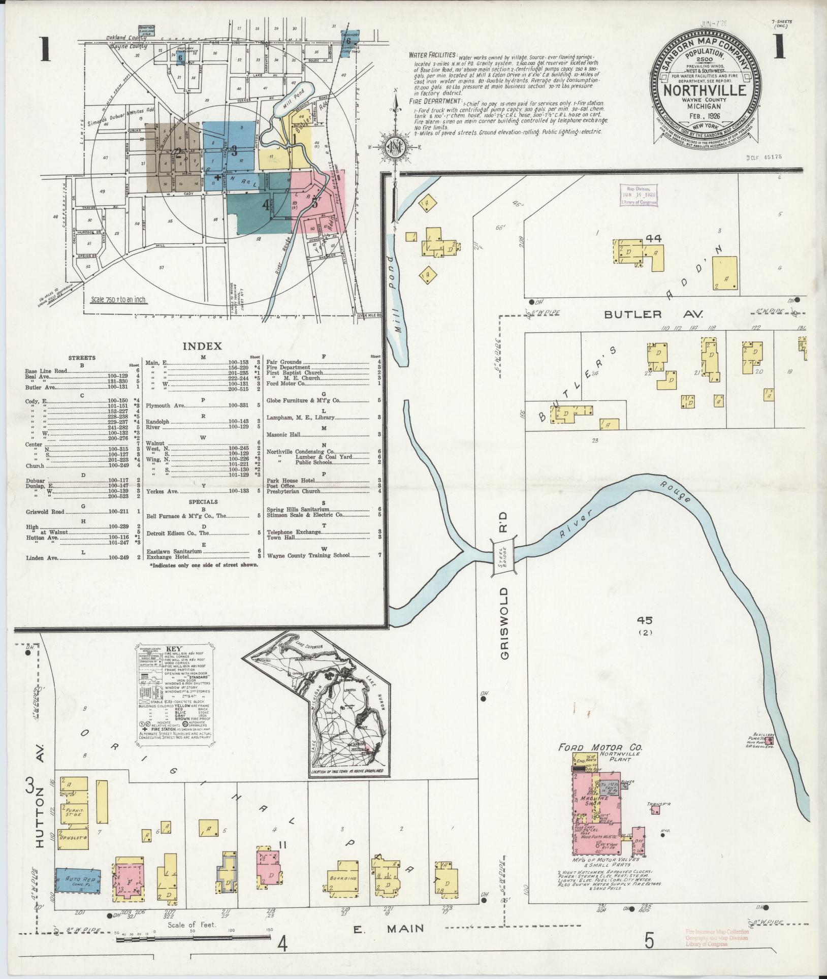 Sanborn Fire Insurance Map from Northville, Wayne County, Michigan (1926), Sheet #0001 - Complete Map Set gallery image, historic Sanborn map, vintage wall art, Michigan Michigan